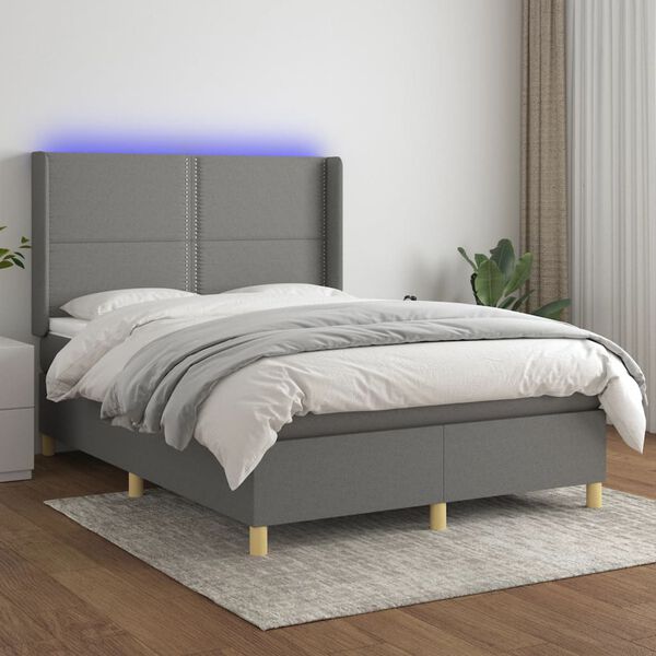vidaXL Box spring postel s matrac&iacute; a LED tmavě &scaron;ed&aacute; 140x200 cm textil