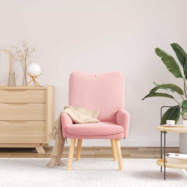 vidaXL křeslo Růžov&aacute; 63 x 67 x 94 cm Ovč&iacute; l&aacute;tka a překližka