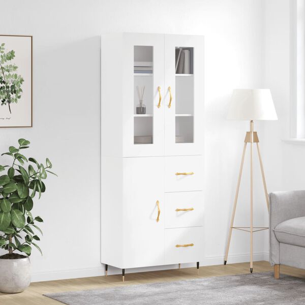 vidaXL Skř&iacute;ň highboard b&iacute;l&aacute; 69,5 x 34 x 180 cm kompozitn&iacute; dřevo