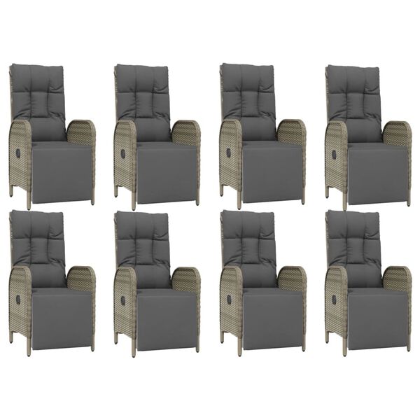 vidaXL 9dílný zahradní jídelní set s poduškami šedý polyratan