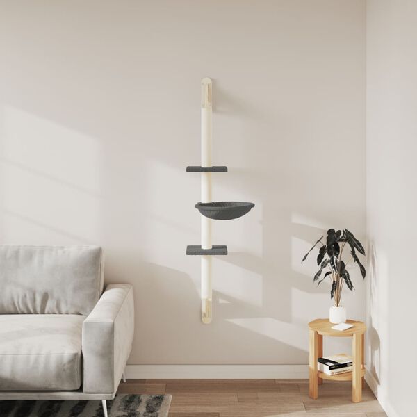 vidaXL N&aacute;stěnn&eacute; &scaron;krabadlo pro kočky se sloupkem tmavě &scaron;ed&eacute; 142,5 cm