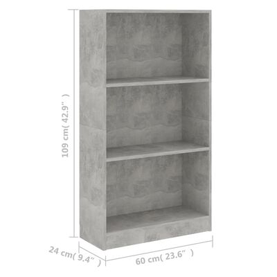 vidaXL 3patrová knihovna betonově šedá 60x24x109 cm kompozitní dřevo