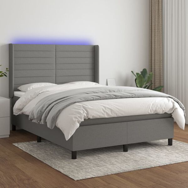 vidaXL Box spring postel s matrac&iacute; a LED tmavě &scaron;ed&aacute; 140x190 cm textil