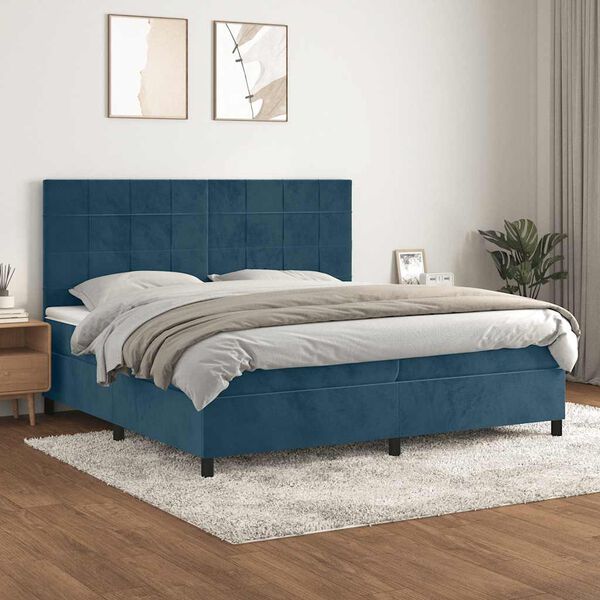 vidaXL Box spring postel s matrac&iacute; tmavě modr&aacute; 200x200 cm samet