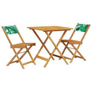 vidaXL 3d&iacute;ln&yacute; bistro set vzor listů textil a masivn&iacute; dřevo