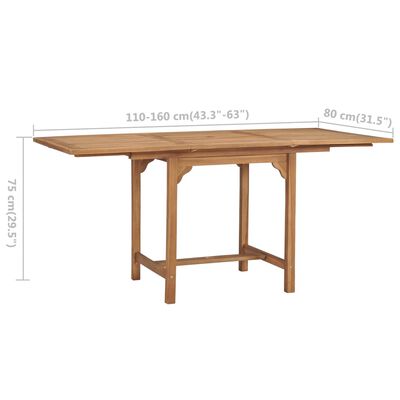 vidaXL Rozkládací zahradní stůl (110–160) x 80 x 75 cm masivní teak