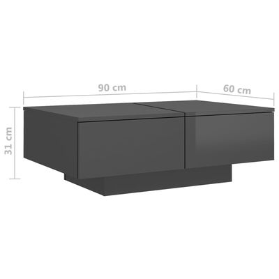vidaXL Konferenční stolek šedý vysoký lesk 90 x 60 x 31 cm dřevotříska
