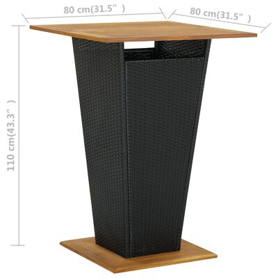 vidaXL Barový stůl černý 80 x 80 x 110 cm polyratan a masivní akácie