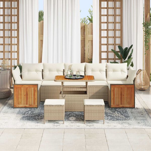 vidaXL Sada zahradn&iacute;ch pohovek s pol&scaron;t&aacute;řem 10 pcs B&eacute;žov&aacute; a kr&eacute;mov&aacute;