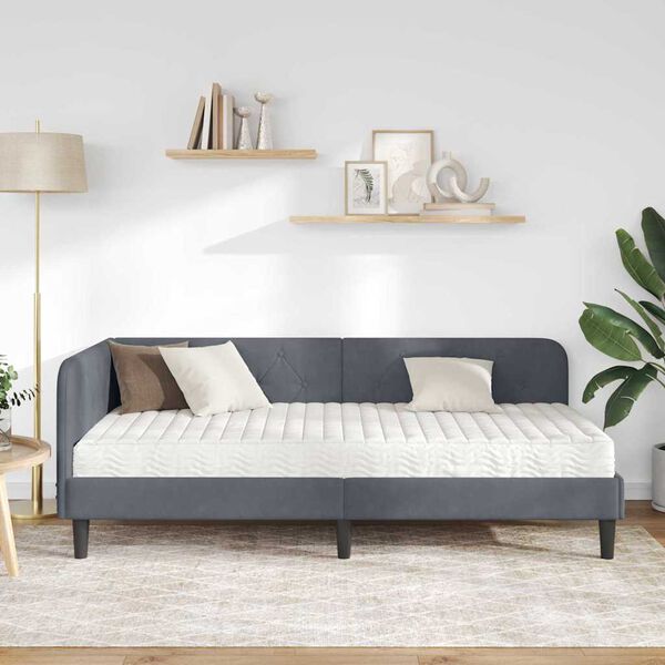 vidaXL Rohov&yacute; r&aacute;m postele s matrac&iacute; Tmavě &scaron;ed&aacute; 100 x 200 cm samet