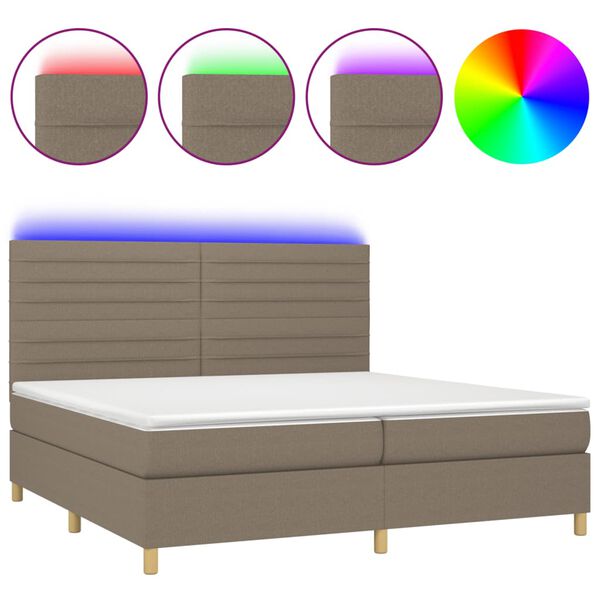 vidaXL Box spring postel s matrac&iacute; a LED taupe 200x200 cm textil