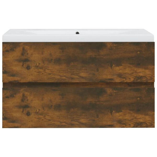 vidaXL Umyvadlov&aacute; skř&iacute;ňka s vestavěn&yacute;m umyvadlem kouřov&yacute; dub kompozit