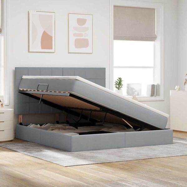 vidaXL Postel s &uacute;ložn&yacute;m prostorem a matrac&iacute; Světle &scaron;ed&aacute; 180 x 200 cm