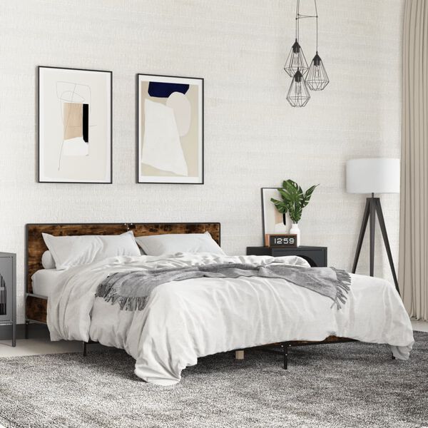 vidaXL R&aacute;m postele kouřov&yacute; dub 160 x 200 cm kompozitn&iacute; dřevo a kov