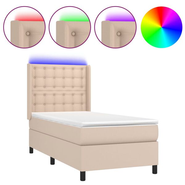 vidaXL Box spring postel matrace a LED cappuccino 100x200cm uměl&aacute; kůže