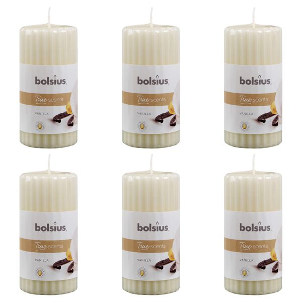 Bolsius Žebrovan&eacute; ovoněn&eacute; sv&iacute;čky 6 ks 120 x 58 mm vanilkov&eacute;