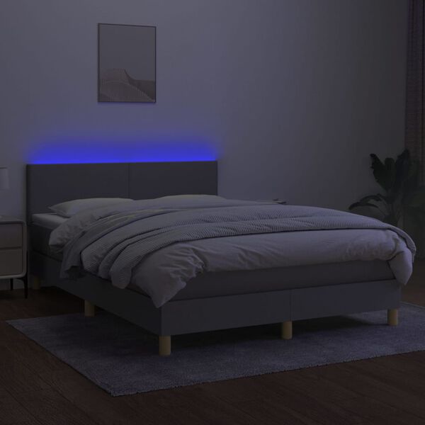 vidaXL Box spring postel s matrac&iacute; a LED světle &scaron;ed&aacute; 140x190 cm textil