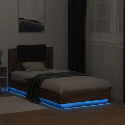 vidaXL Rám postele s čelem a LED osvětlením hnědý dub 75 x 190 cm