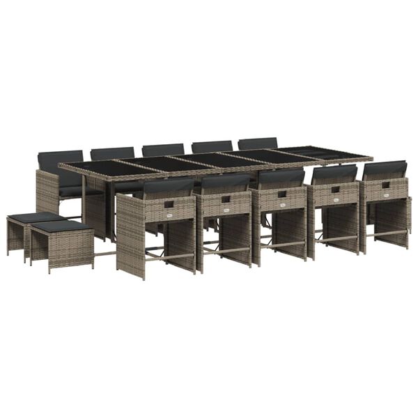 vidaXL 15d&iacute;ln&yacute; zahradn&iacute; j&iacute;deln&iacute; set s podu&scaron;kami &scaron;ed&yacute; polyratan