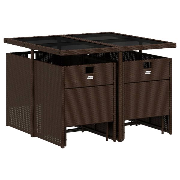 vidaXL 9d&iacute;ln&yacute; zahradn&iacute; j&iacute;deln&iacute; set s podu&scaron;kami hněd&yacute; polyratan