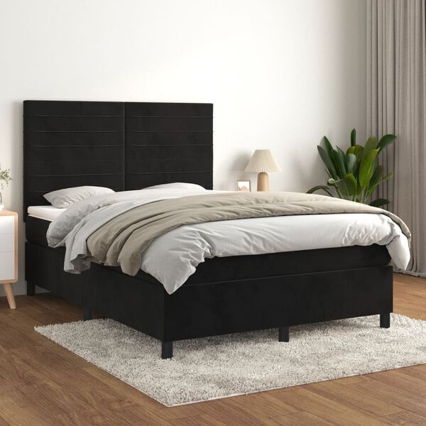 vidaXL Box spring postel s matrac&iacute; čern&aacute; 140x200 cm samet
