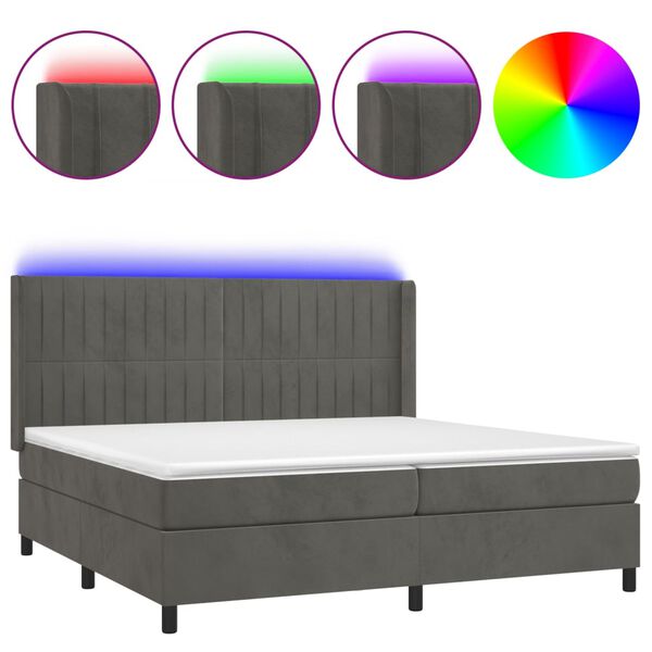 vidaXL Box spring postel s matrac&iacute; a LED tmavě &scaron;ed&aacute; 200x200 cm samet