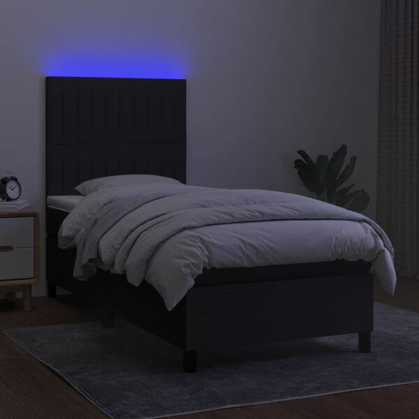 vidaXL Box spring postel s matrac&iacute; a LED čern&aacute; 100x200 cm textil