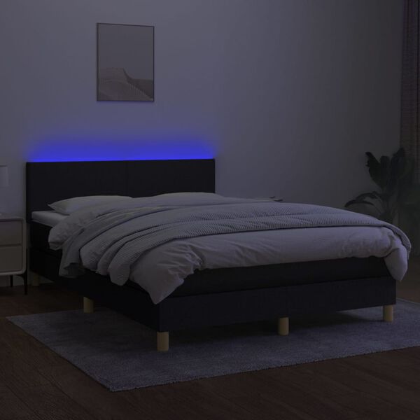 vidaXL Box spring postel s matrac&iacute; a LED čern&aacute; 140x190 cm textil