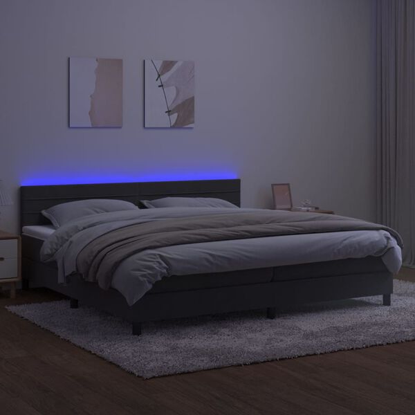 vidaXL Box spring postel s matrac&iacute; a LED tmavě &scaron;ed&aacute; 200x200 cm samet