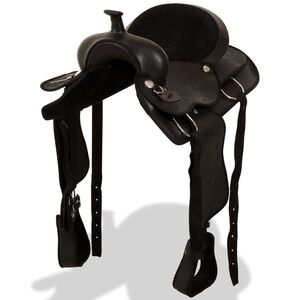 vidaXL Westernov&eacute; sedlo pro koně, set, prav&aacute; kůže 16" čern&eacute;