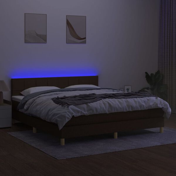 vidaXL Box spring postel s matrac&iacute; a LED tmavě hněd&aacute; 160x200 cm textil
