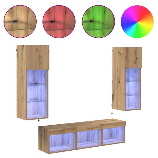 vidaXL N&aacute;bytkov&eacute; stěny pro TV N&aacute;stěnn&yacute; 5 pcs Čern&yacute; dub 60 x 30 x 30 cm