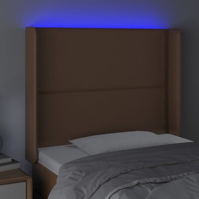 vidaXL Čelo postele s LED hnědé 103 x 16 x 118/128 cm umělá kůže