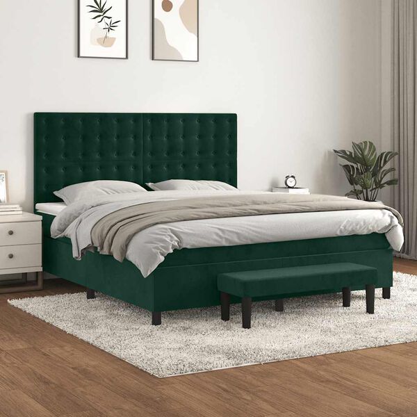 vidaXL Box spring postel s matrac&iacute; tmavě zelen&aacute; 160x200 cm samet