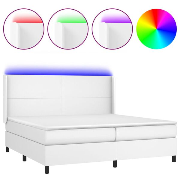 vidaXL Box spring postel s matrací a LED bílá 200x200 cm umělá kůže