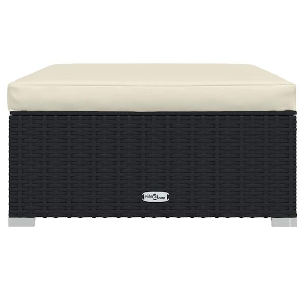 vidaXL Zahradní podnožka s poduškou černá 70 x 70 x 30 cm polyratan