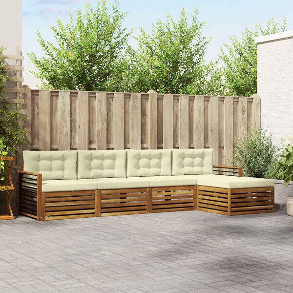 vidaXL Venkovn&iacute; pohovkov&aacute; souprava 5 pcs Přirozen&aacute; a Kr&eacute;mov&aacute;