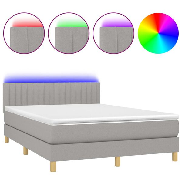 vidaXL Box spring postel s matrac&iacute; a LED světle &scaron;ed&aacute; 140x190 cm textil