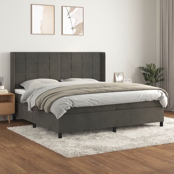 vidaXL Box spring postel s matrac&iacute; tmavě &scaron;ed&aacute; 200x200 cm samet