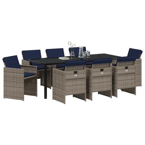 vidaXL Zahradn&iacute; j&iacute;deln&iacute; souprava s pol&scaron;t&aacute;řem 9 pcs &Scaron;ed&aacute; polyratan