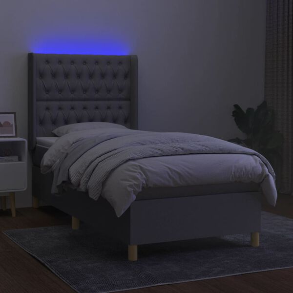 vidaXL Box spring postel s matrac&iacute; a LED světle &scaron;ed&aacute; 90x200 cm textil