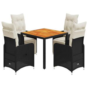 vidaXL 5d&iacute;ln&yacute; zahradn&iacute; bistro set s podu&scaron;kami čern&yacute; polyratan