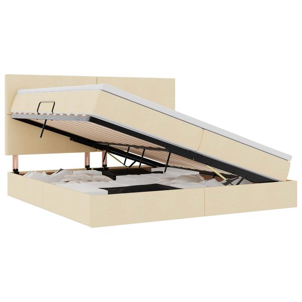 vidaXL Postel s &uacute;ložn&yacute;m prostorem a LED osvětlen&iacute;m Kr&eacute;mov&aacute; Polyester