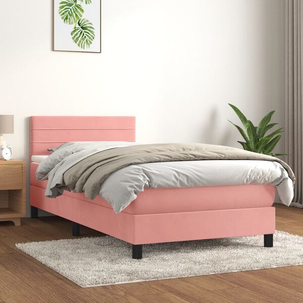 vidaXL Box spring postel s matrac&iacute; růžov&aacute; 100x200 cm samet