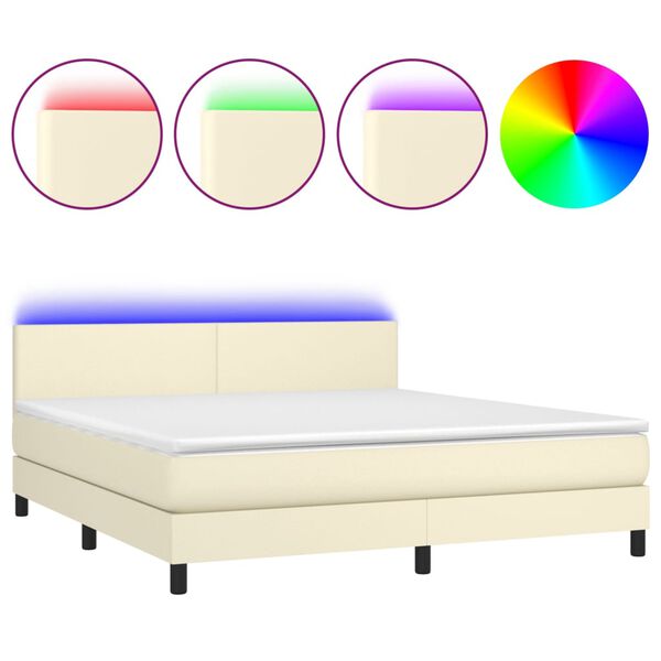 vidaXL Box spring postel s matrac&iacute; a LED kr&eacute;mov&aacute; 180x200cm uměl&aacute; kůže