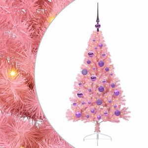 vidaXL Uměl&yacute; osvětlen&yacute; v&aacute;nočn&iacute; stromeček Růžov&aacute; 120 cm PVC