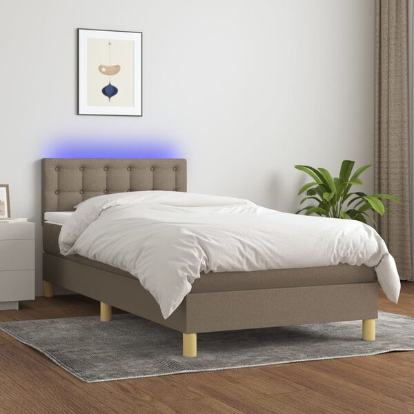 vidaXL Box spring postel s matrac&iacute; a LED taupe 90x200 cm textil