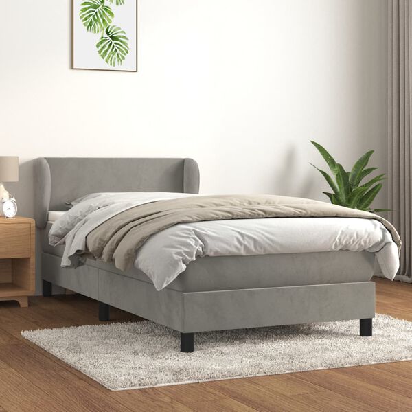 vidaXL Box spring postel s matrac&iacute; světle &scaron;ed&aacute; 90x200 cm samet