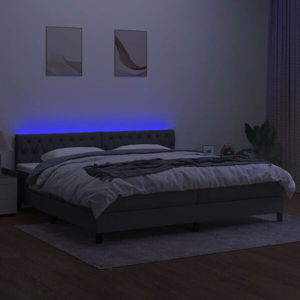 vidaXL Box spring postel s matrac&iacute; a LED tmavě &scaron;ed&aacute; 200x200 cm textil
