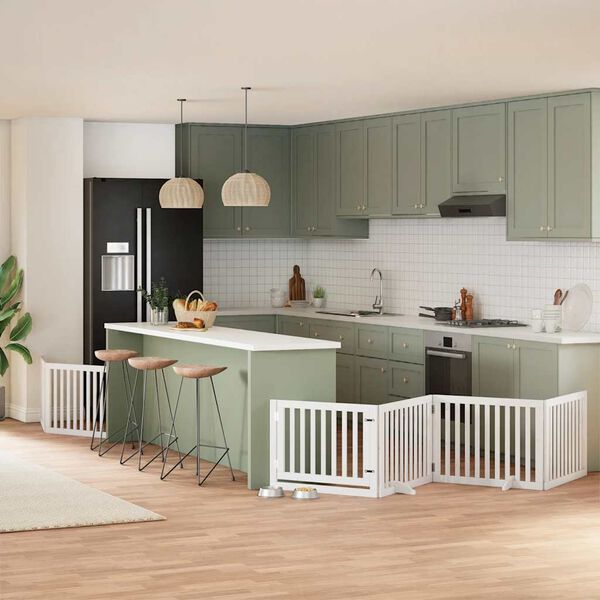 vidaXL Z&aacute;brana pro psy s dv&iacute;řky skl&aacute;dac&iacute; 6 panelů b&iacute;l&aacute; 480 cm topol